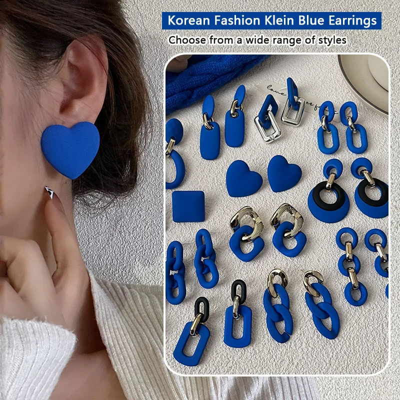 

Korean Fashion Klein Blue Earrings For Women Arcylic Geometric Dangle Drop Earrings Brincos 2023 New Trendy Jewelry Gift Earring