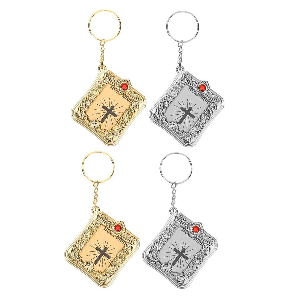 

4 Pcs Key Rings Little Book Religious Bible Keychain For Kids Bag Pendant Metal Button Small Keychains Child