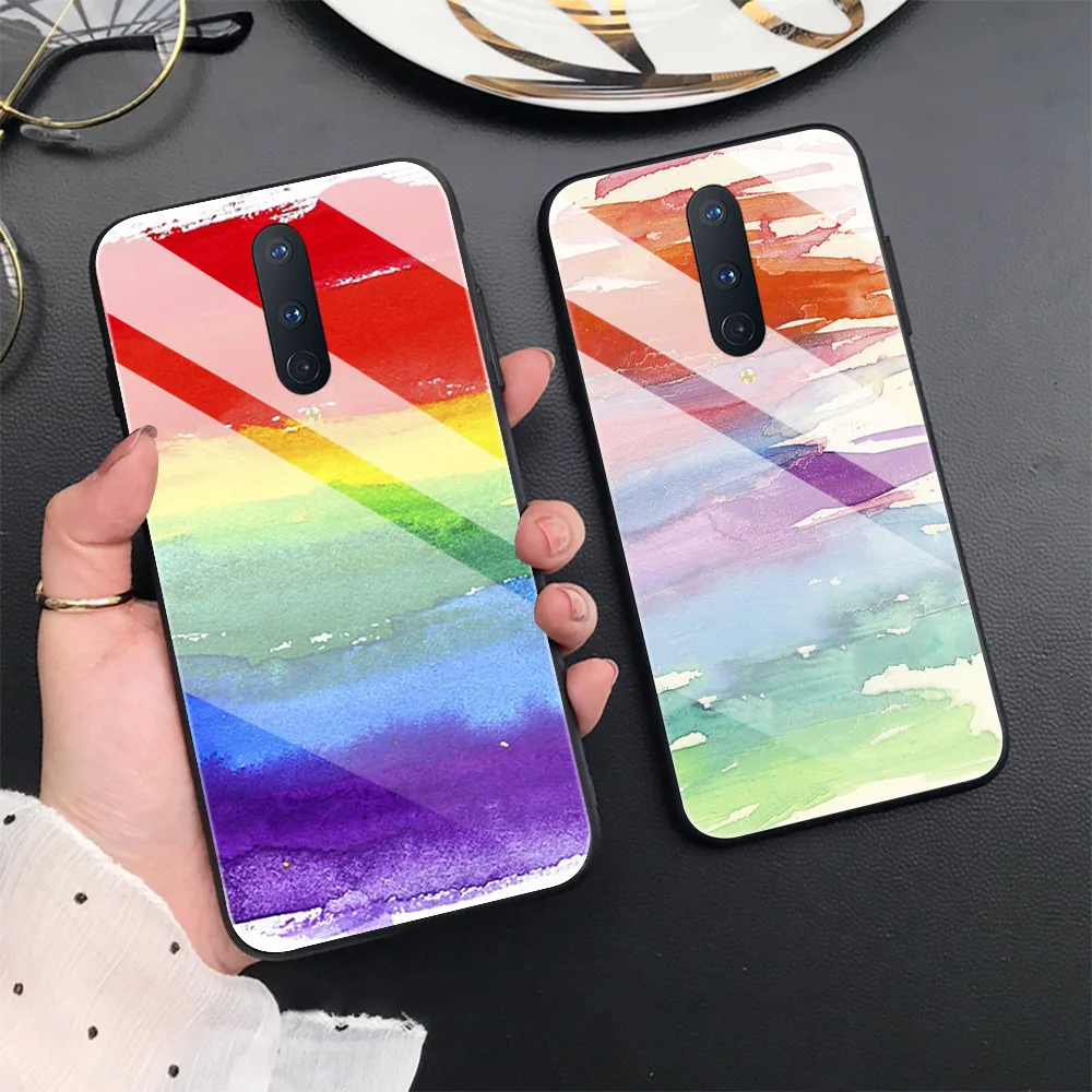 

Colorful Art Painting Case For Oneplus 8 Pro 8T 7T 7 6T 6 Nord Pro Glass Phone Case for one plus 8 8pro 1+7 1+7t 1+8t Back Cover
