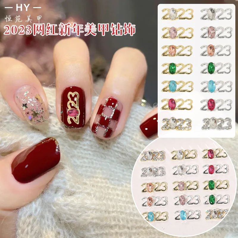 

10pcs/20pcs 2023 Shaped Nail Designer Charms Luxury Alloy Nail Number Design Crystal Rhinestones For Manicure Nail Charms Decor