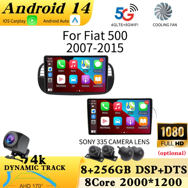 Android Carplay Auto для Fiat 500 2007-2015 Автомобильный радиоприемник Стерео 5G с GPS-навигацией