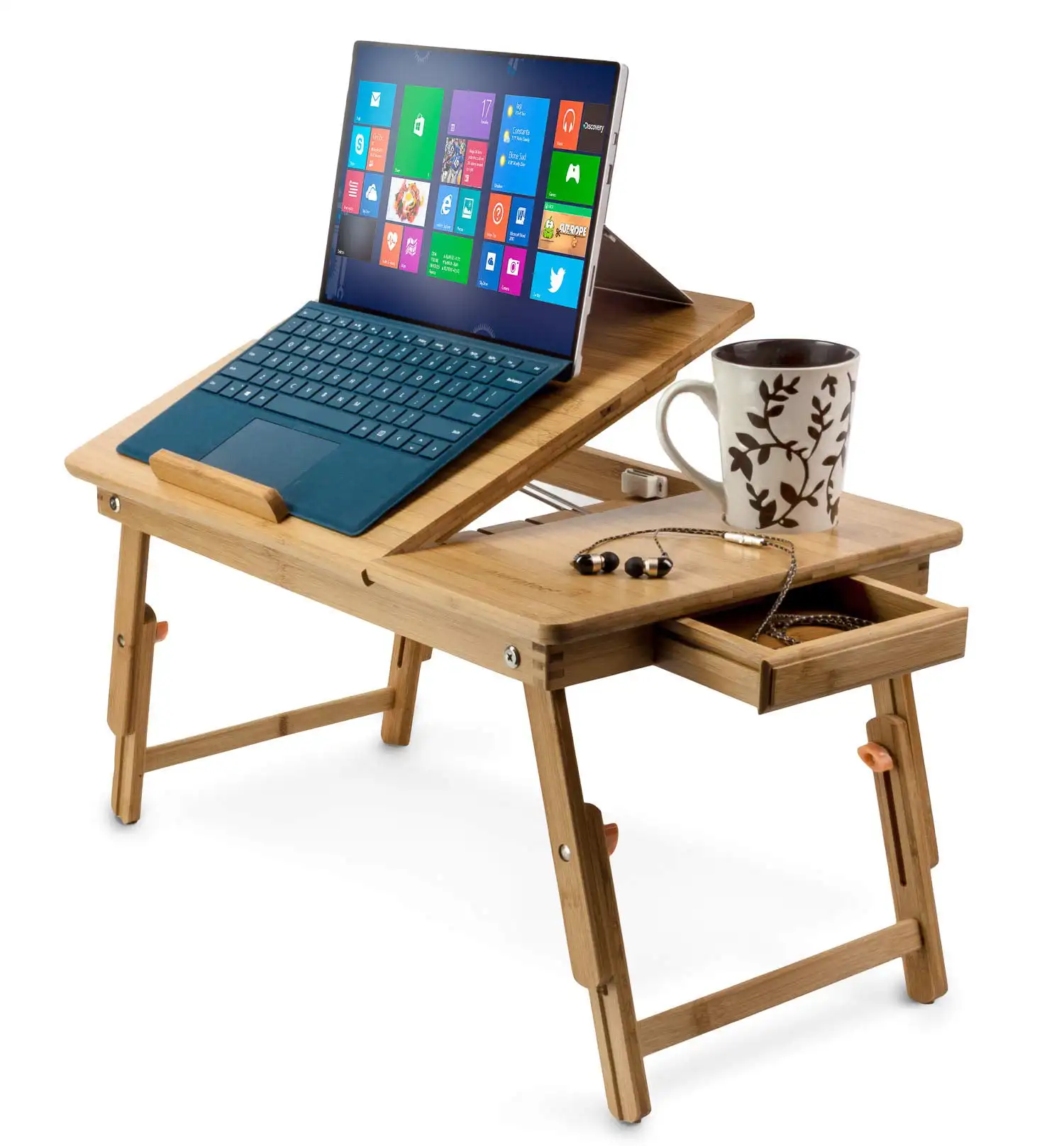 

Natural Bamboo Multi-Functional Adjustable Laptop Stand | Up to 15in | Ideal Tablet/ Monitor/ Laptop Cooling Portable Table Ho