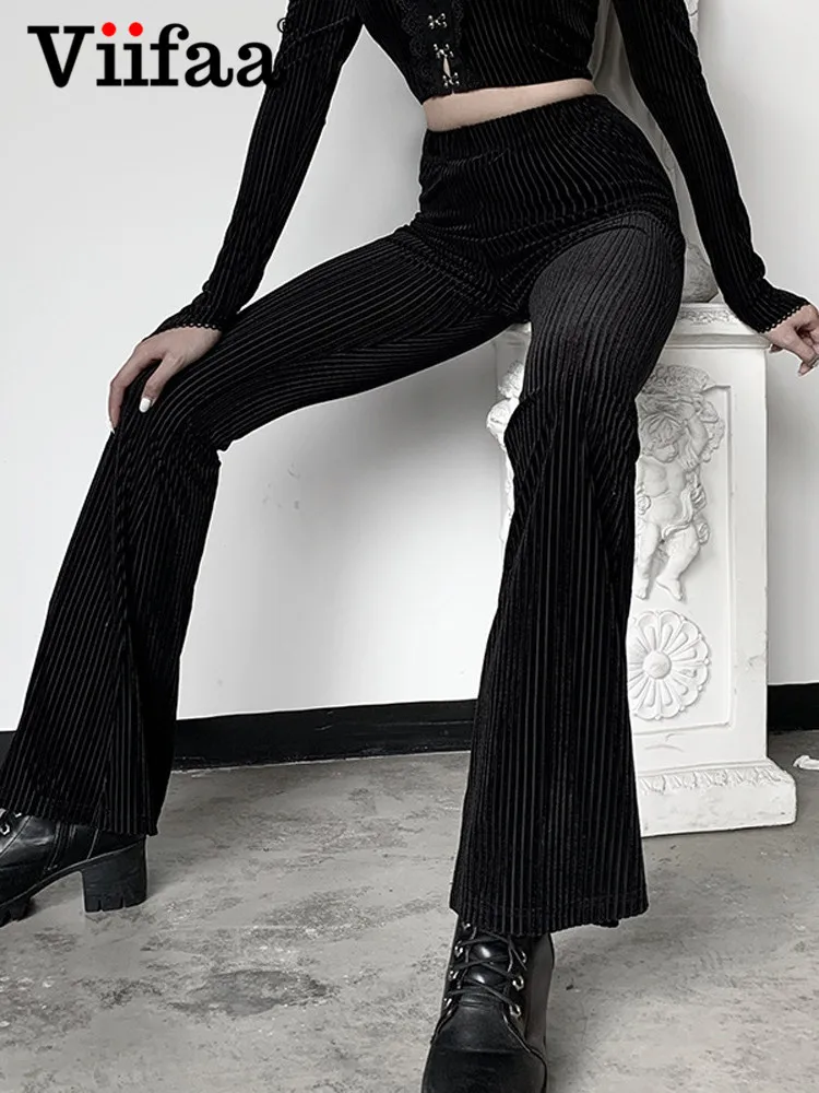 Viдвухсторонние черные облегающие узкие брюки-клеш с высокой талией женские