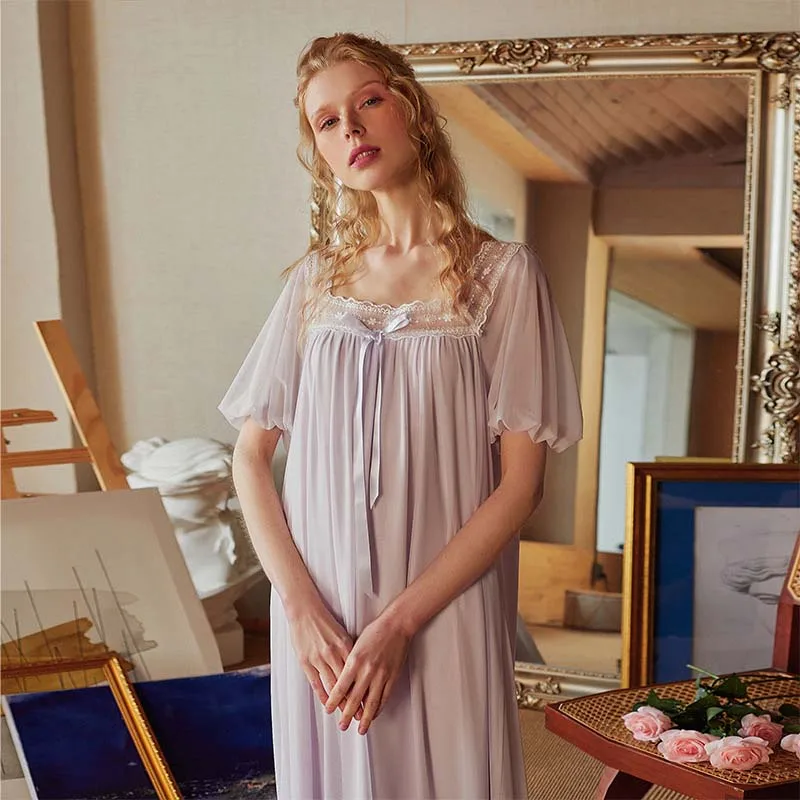 Roseheart Women Homewear Female White Sexy Sleepwear Nightdress Cotton Lace Mesh Nightwear Nightgown Homewear Luxury Gown