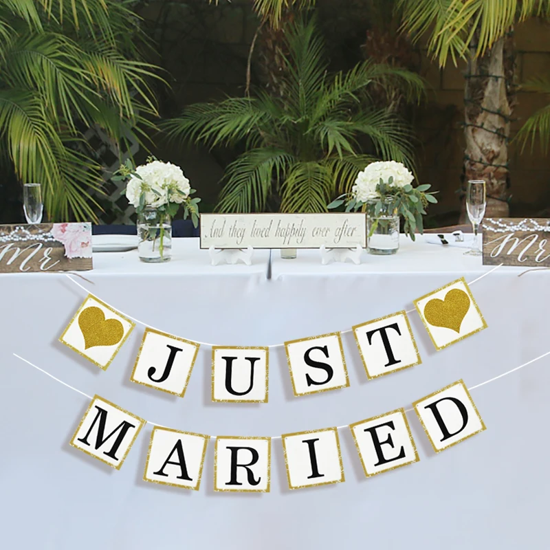 

Just Married Bunting Banner Multiple Colors Mr Mrs Wedding Banner Vintage Paper Garland Flag Wedding Party Decorations Supplies