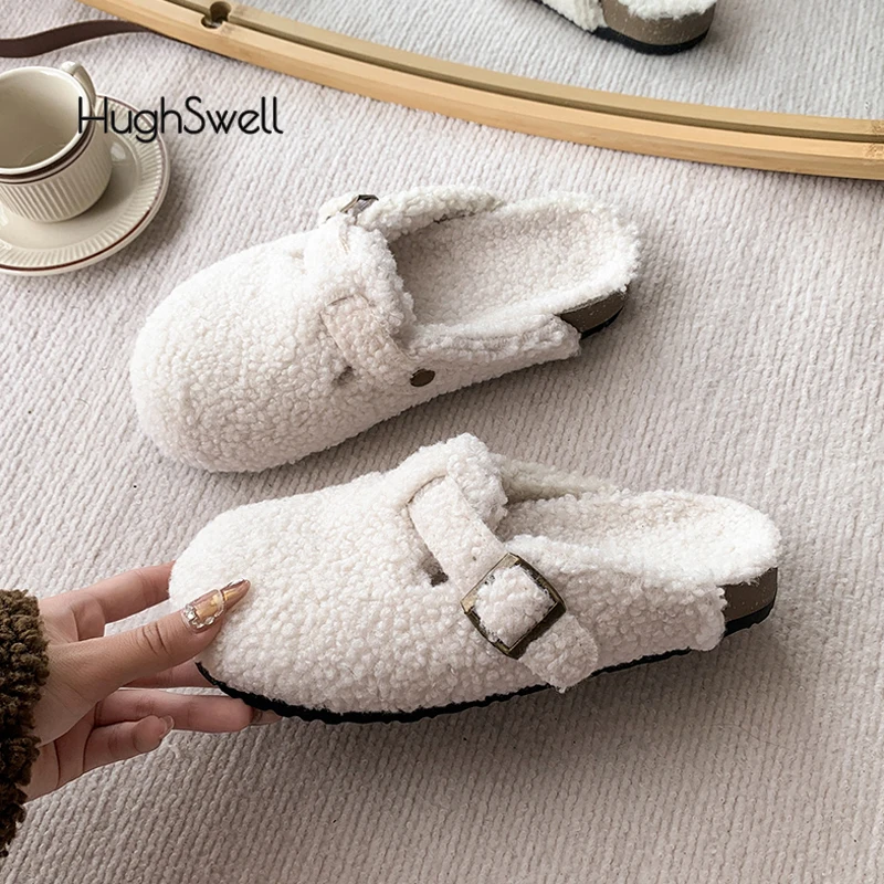Уютные женские зимние теплые шлепанцы из овечьей шерсти с закрытым носком