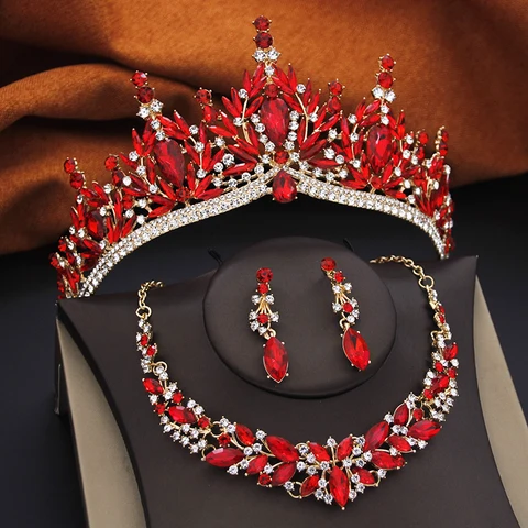Диадемы принцессы, свадебные комплекты украшений для женщин, серьги-короны и колье, ожерелья, комплекты свадебных костюмов, ювелирные аксессуары