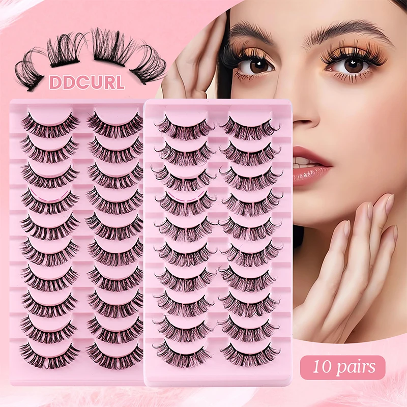 

10Pairs DD Curl Russian Strips Lashes Faux 3D Mink Lashes Natural Black Fluffy False Eyelashes Long Thick Eyelash Extension