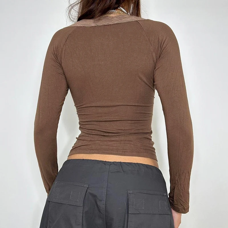 Darlingaga модные облегающие кружевные лоскутные осенние футболки женские на