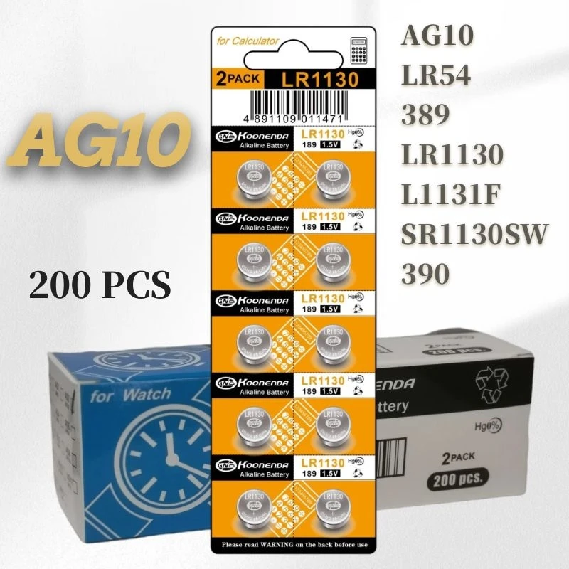 

200Pcs 1.55V AG10 LR1130 389A 198 LR54 Button Batteries 189 LR54 Cell Coin Alkaline Battery SR54 389 189