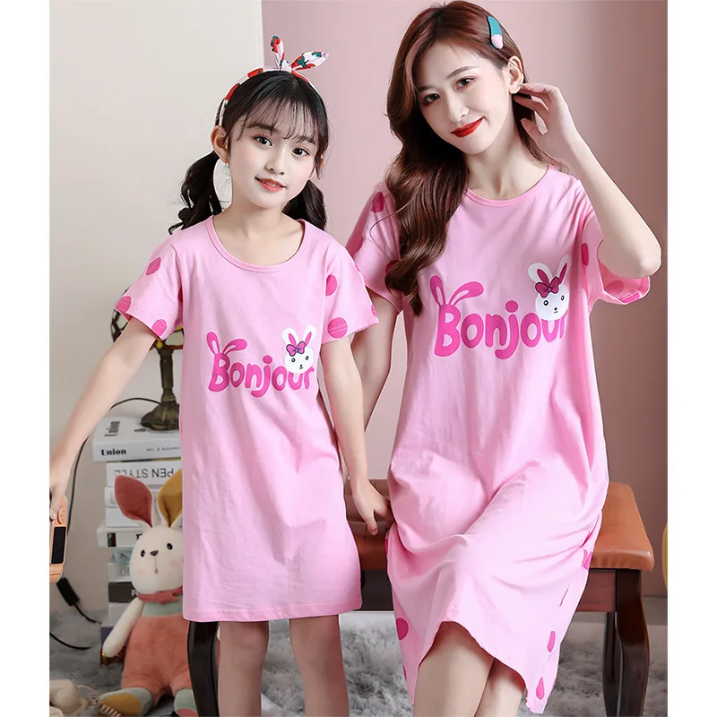 Семейные пижамы для матери и дочери детские ночные рубашки платья мамы дочки