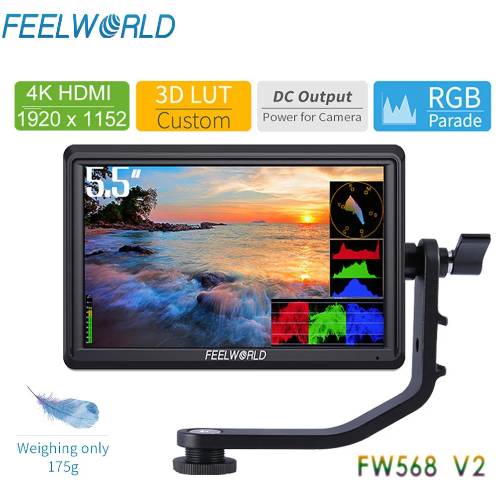 

FEELWORLD FW568 V2 Field Monitor 5.5 Inch 3D LUT DSLR Camera IPS Full HD1920x1152 Support HDMI Output With Tilt Arm Touch Screen