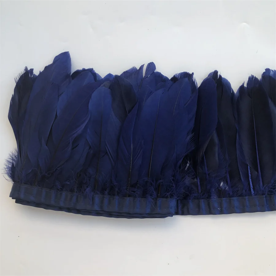 

Набор из 10 метров темно-синего окрашенного натурального гусиного пера с отделкой, ПРИШИТАЯ атласная лента шириной 15-20 см, «сделай сам», гусиное перо, кружево с бахромой