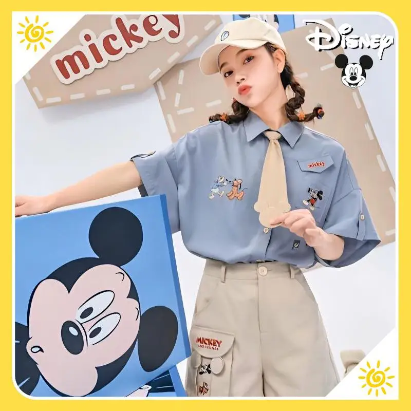 Disney Mickey Mouse Cartoon Short Sleeve Kawaii Summer Loose Girl Fresh Minimalism Fashion Anime Shirt Shorts Suit Birthday Gift