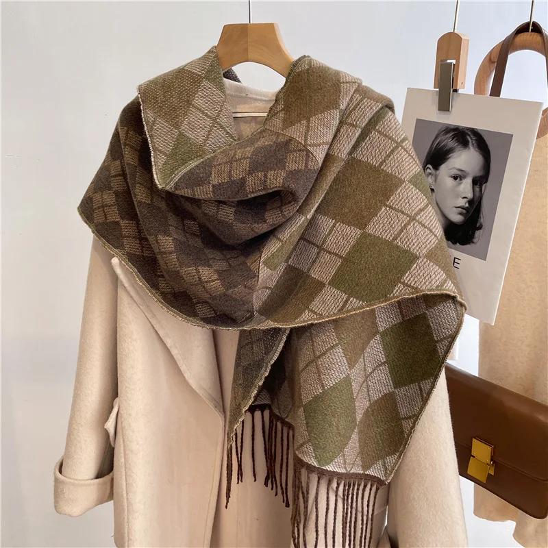 

2022 Fahion Thick plaid Cashmere Women's Scarf Winter Warm Large Pashmina Blanket Bufanda Shawl Wraps Poncho Echarpe Scarves