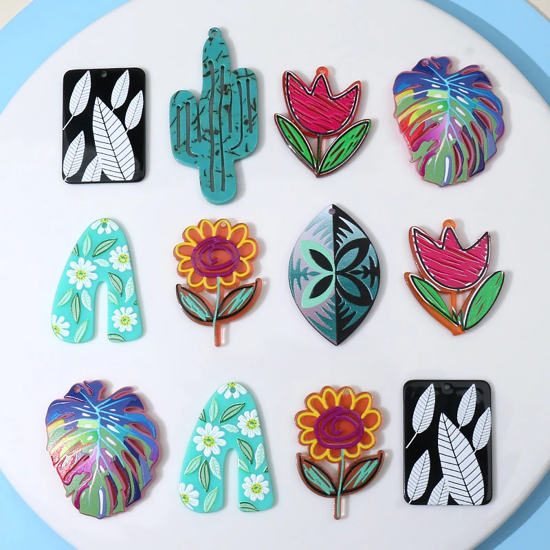 

10pcs Flowers Sunflower Leaf Shape Pendant Charms for Earring Acrylic Party Birthday Christmas DIY Jewelry Making Findings