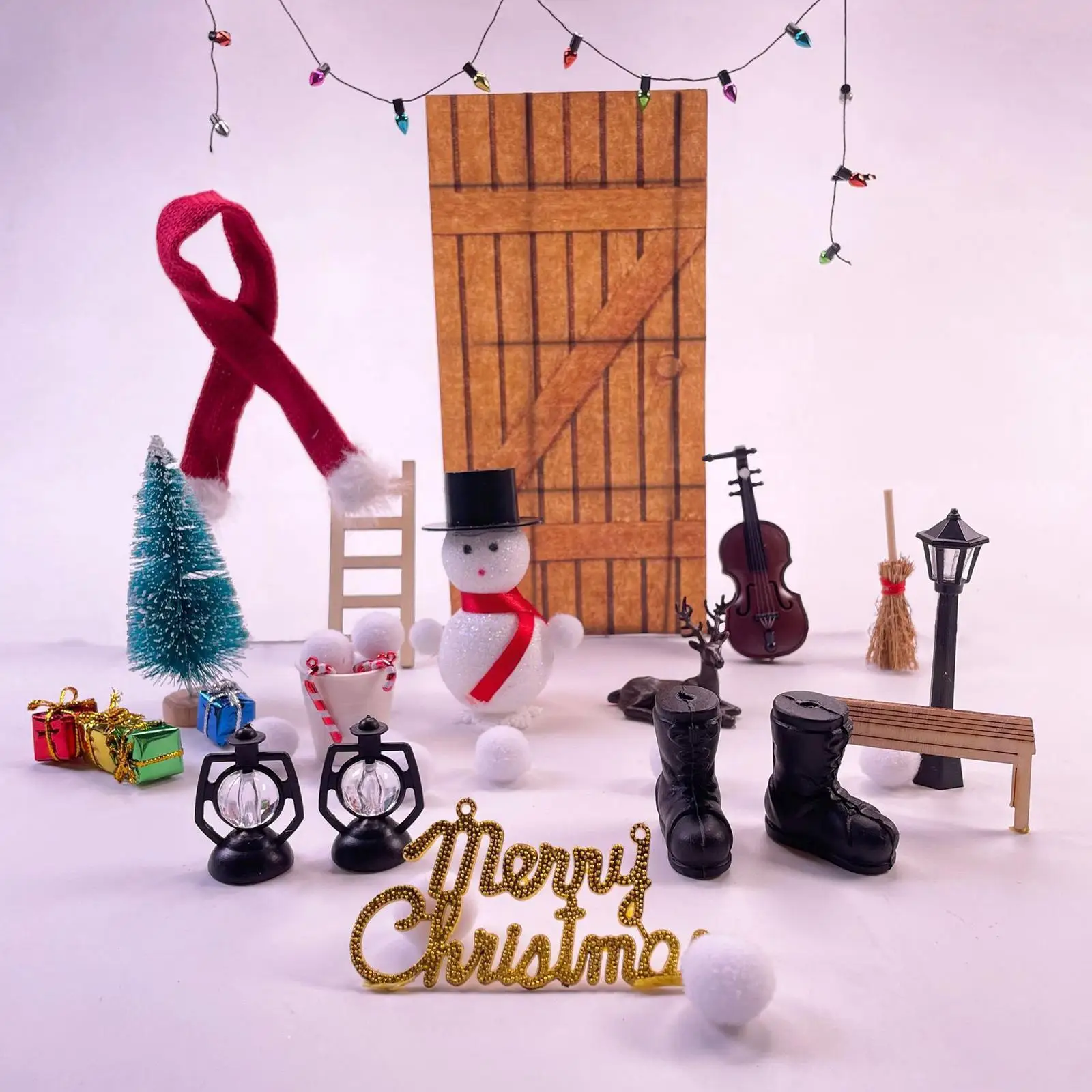 

1:12 домик для кукол эльф дверь искусственный венок дерево лампа Наборы украшения Кукольный дом Diy украшения аксессуары эльф дверь мини Рожде...