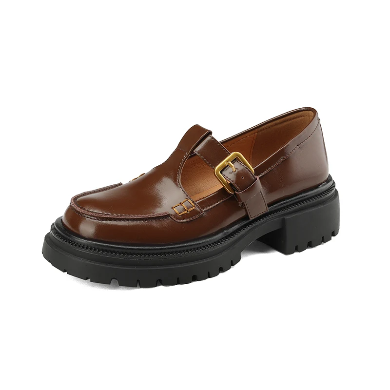 

2023 new spring women pumps natural leather 22-24.5cm length cowhide+pigskin t-tied Mary Jane shoes fashion Thick heel loafers