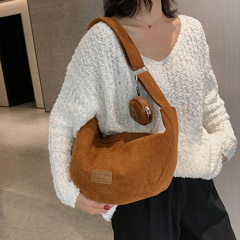 

Новинка 2022, холщовые сумки-мессенджеры через плечо для женщин, Повседневная вместительная сумка-тоут, Женская Вельветовая сумка через плечо с лямкой через плечо