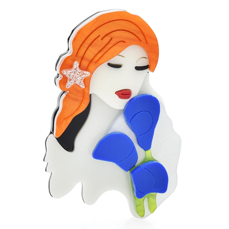 

Wuli&baby Acrylic Hold Flowers Lady Brooches For Women Unisex 2-color Beauty Girl Party Office Brooch Pin Gifts