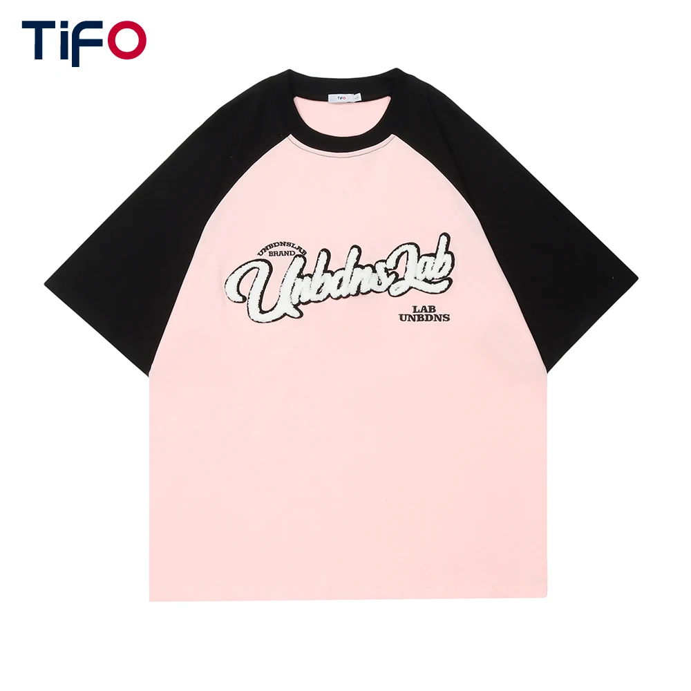 

Футболка мужская с коротким рукавом, хлопок, контрастные панели, круглый вырез, буквенная вышивка, Свободная Повседневная рубашка с рукавом...