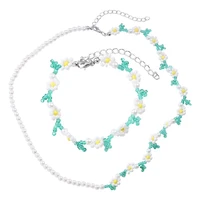 spring and summer versatile green fresh beaded collarbone chain mori series super fairy pearl splicing flower necklace bracelet