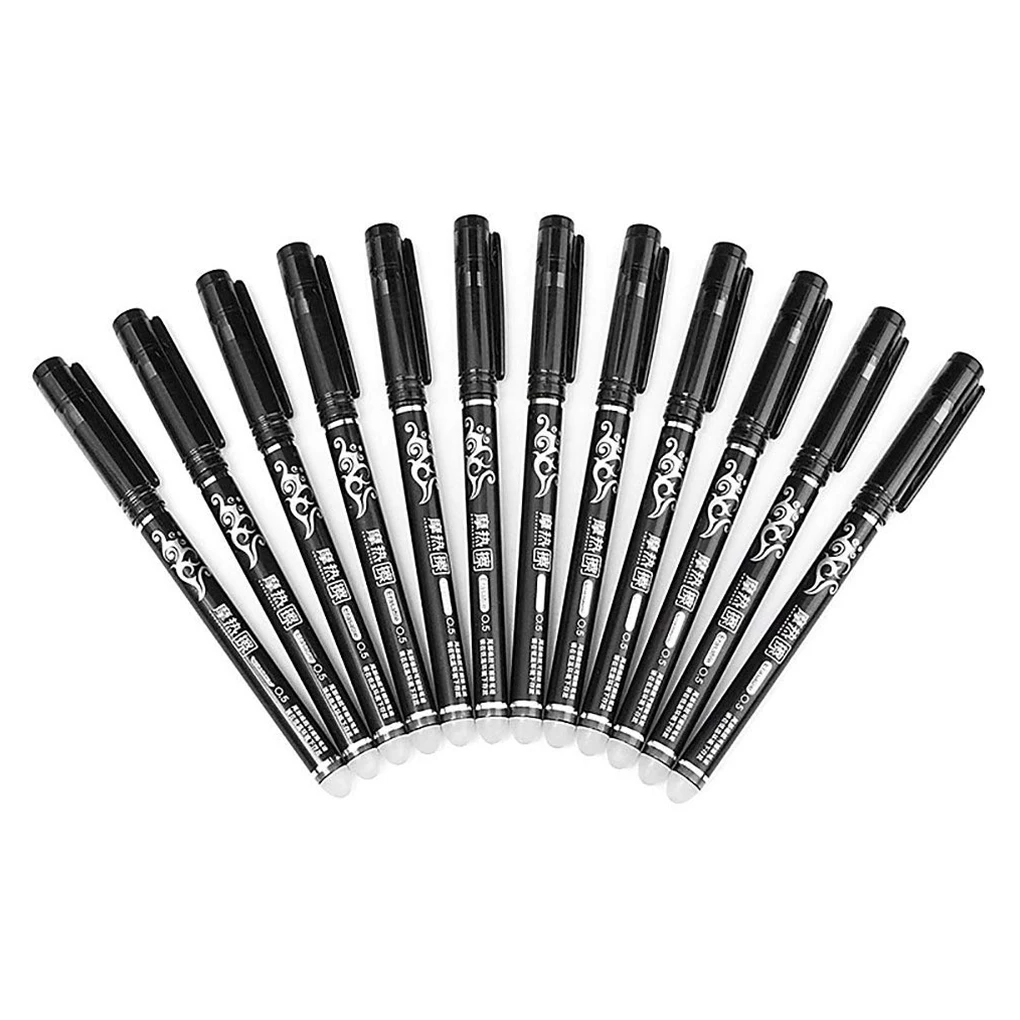 

Ручки со стираемыми гелевыми чернилами, 12 шт., 0,5 мм, гладкие школьные канцелярские принадлежности черного цвета