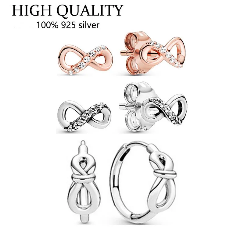 

Authentic S925 Sterling Silver Glittering Eternal Symbol Flower Knot Pan Earrings Women's Fashion Silver Earrings Jewelry Gifts