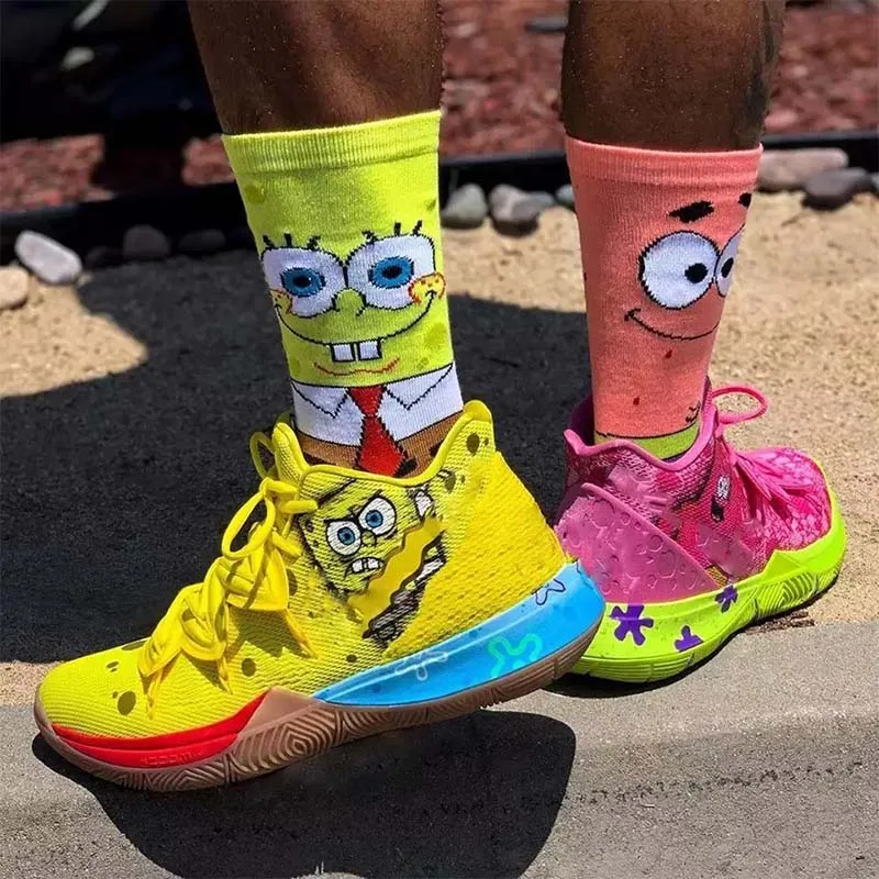 

New SpongeBob Cartoon Anime Men Funny Socks Hip Hop Print Novelty Crazy Sokken Hip Hop Unisex cotton women sock Skateboard Meias