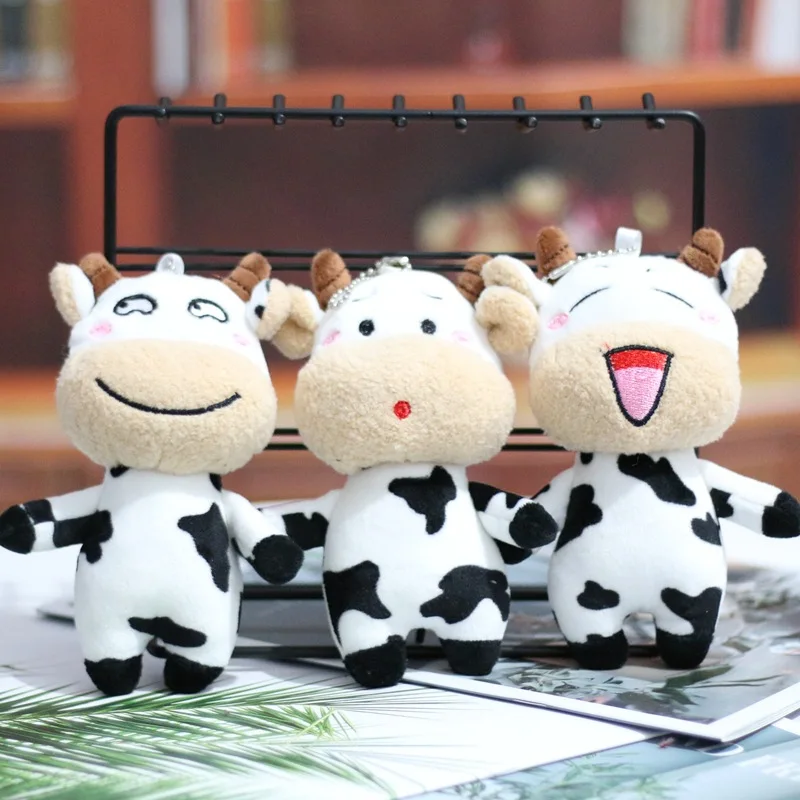 

12 см плюшевые брелки корова Женская плюшевая сумка очаровательное Мягкое Животное брелок для автомобиля брелок для ключей Подвеска для сум...