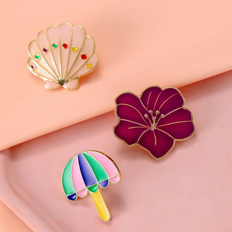 

Han Edition Fashion Geometric Umbrellas Drip Brooch Pin Badge Zinc Alloy Shell Flower Enamel Glaze Suit Bag Accessories