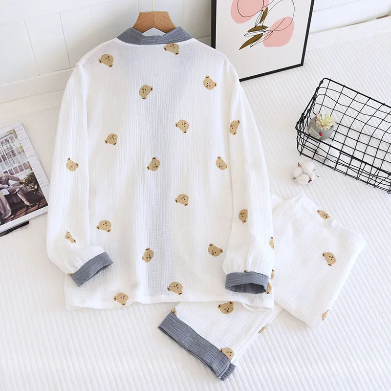 Confinement Clothing Pregnant Woman Maternal Cotton Cartoon Contrasting Colors Washed Crepe Four Seasons Nursing Clothes pyjamas