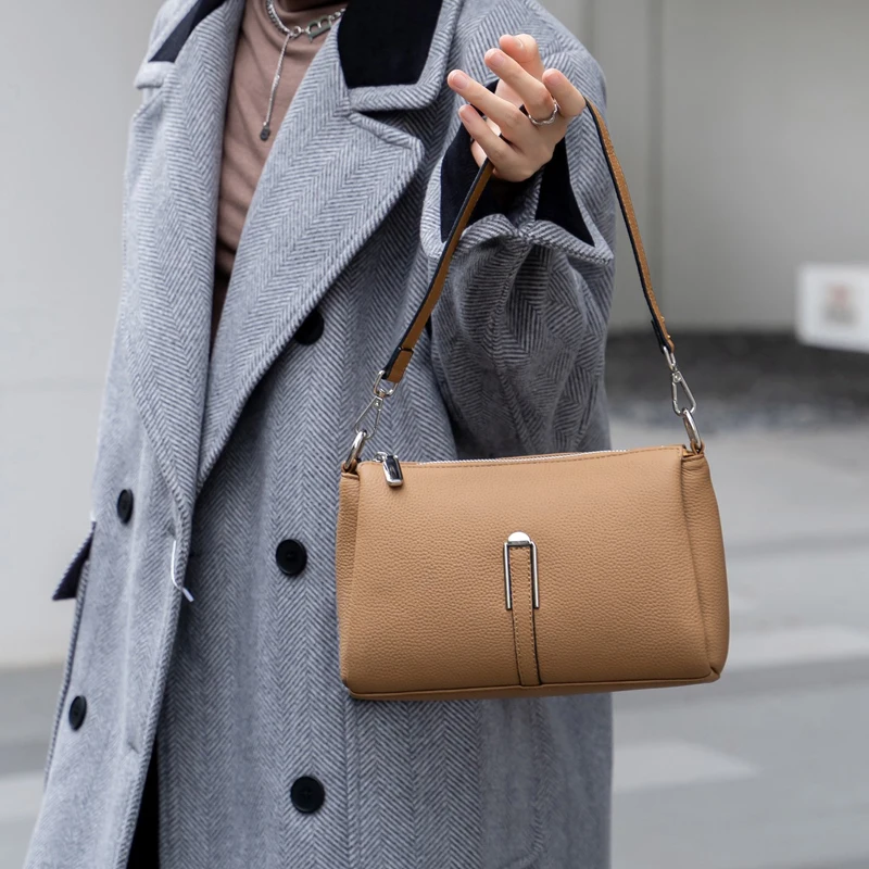 С двумя ремнями с 3 отделениями женская сумка через плечо из натуральной кожи