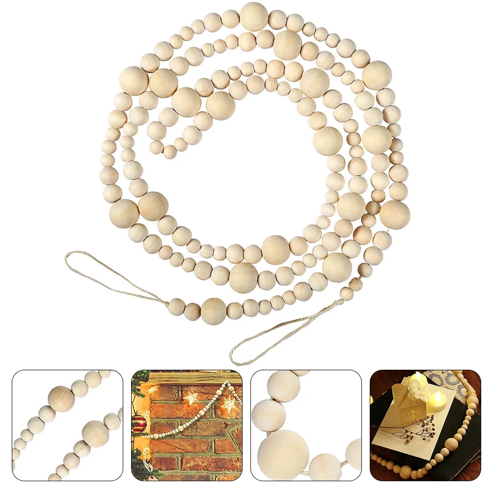 

Christmas Wooden Bead Wreath Decorated Rustic Beading Pendant Bead Garland
