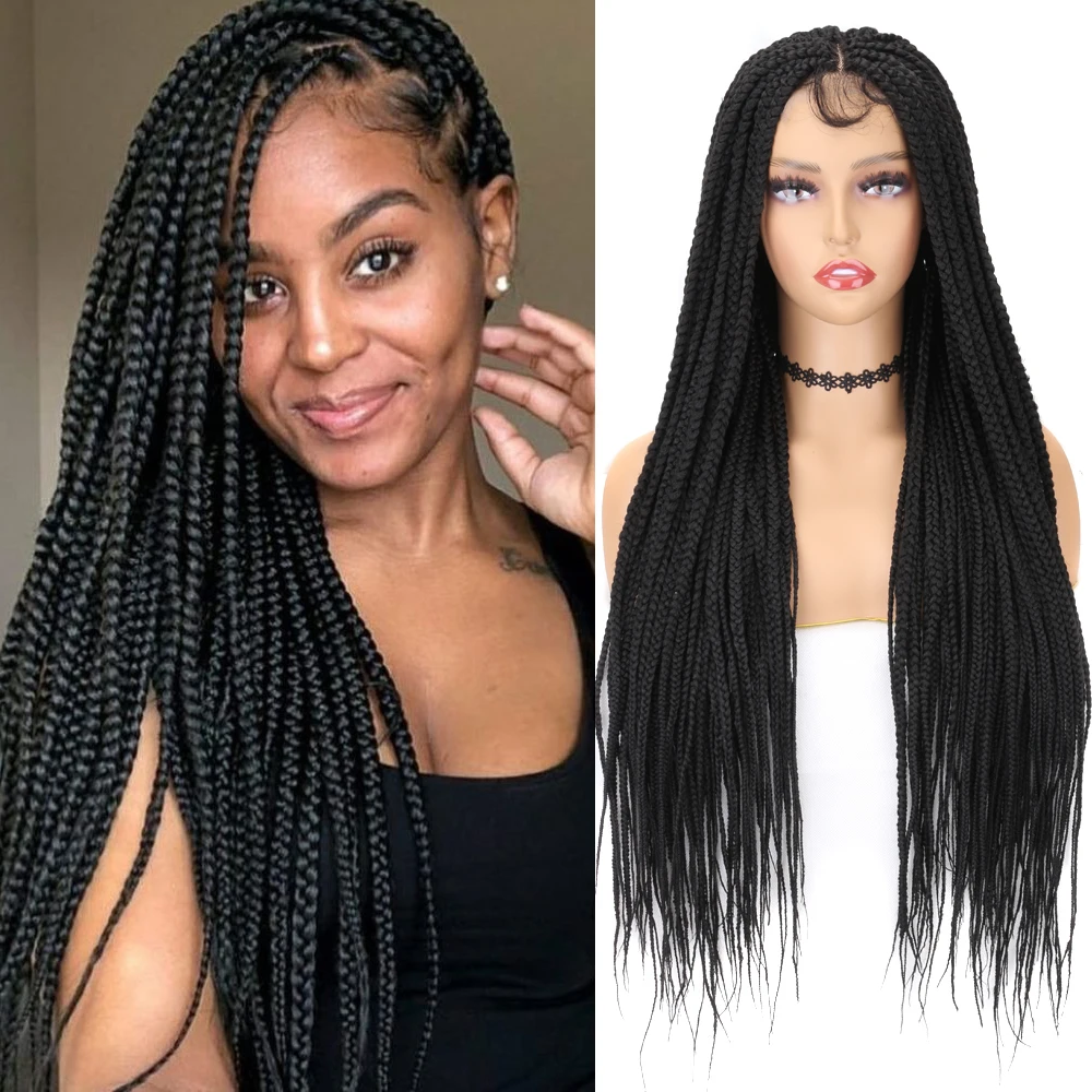 Braided Lace Front Wig Knotless Synthetic Lace Front Wig with Baby Hair African American Glueless Box Braided Wigs