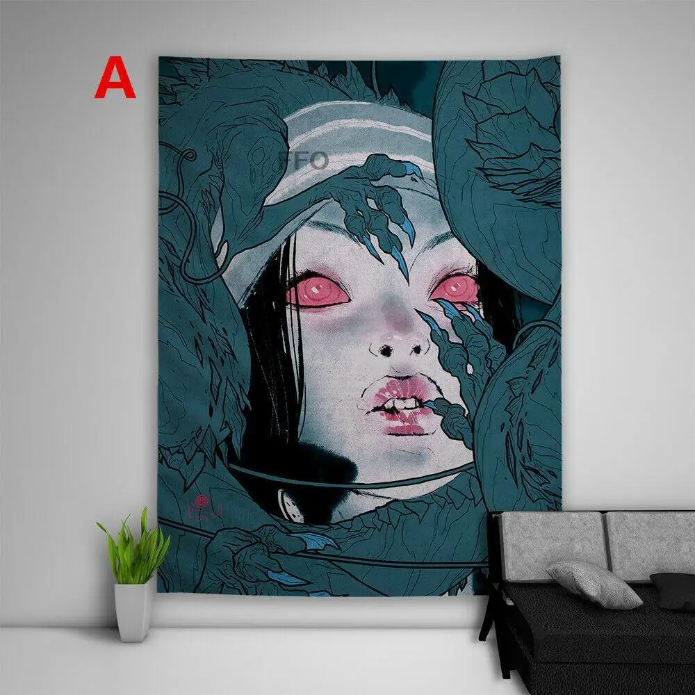 

FFO Anime Girl Psychedelic Tapestry Wall Hanging Hippie Cartoon Tapestries Art Aesthetics Room Decor Poster Bedroom Sofa Blanket