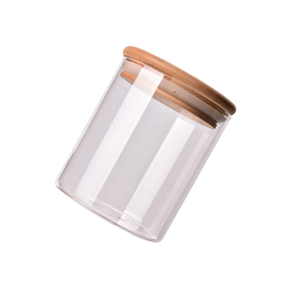 

Glass Jar with Seal Wood Lid Clear Candy Jar Storage Can for Serving Tea Coffee Sugar Salt Size XS