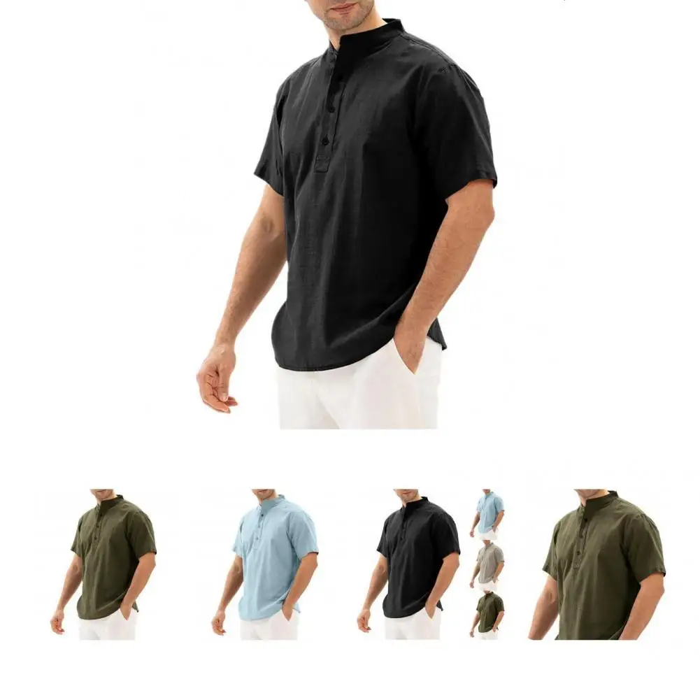 

Wear-resistant Trendy Comfortable Men Shirt Casual Men Top Stand Collar for Street