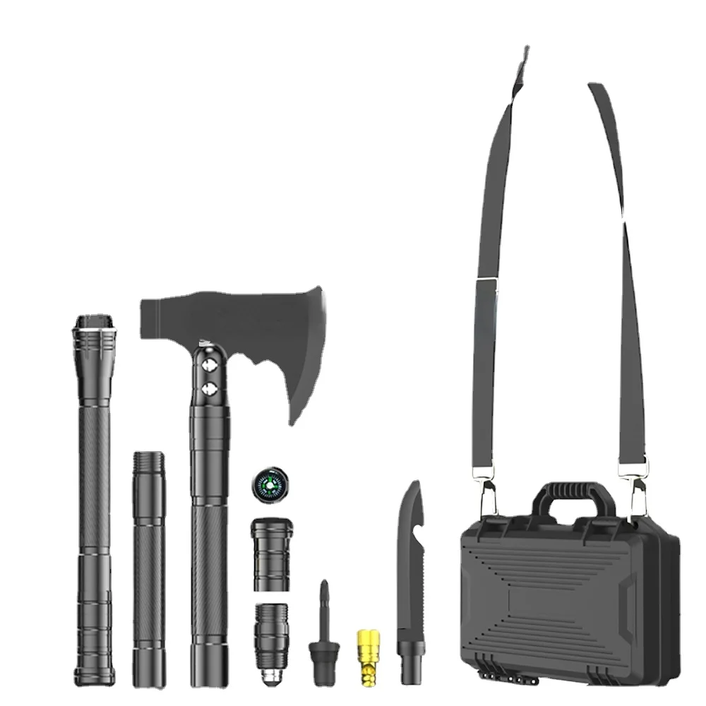 

Multi-function Folding Shovel Axe 76cm Outdoor Flashlight Wilderness Survival Equipment Multifunct Shovel 11pcs Kit with Case