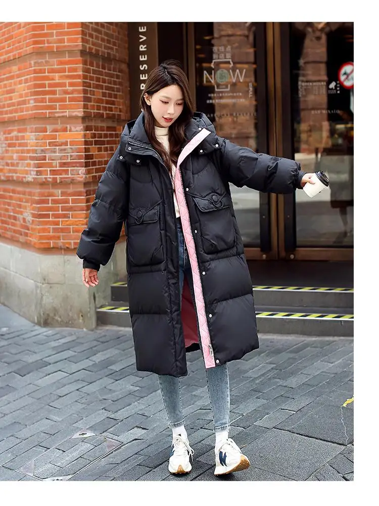 20 00 кг Очень большой модный пуховик выше колена для женщин зима 200 пухлая девушка