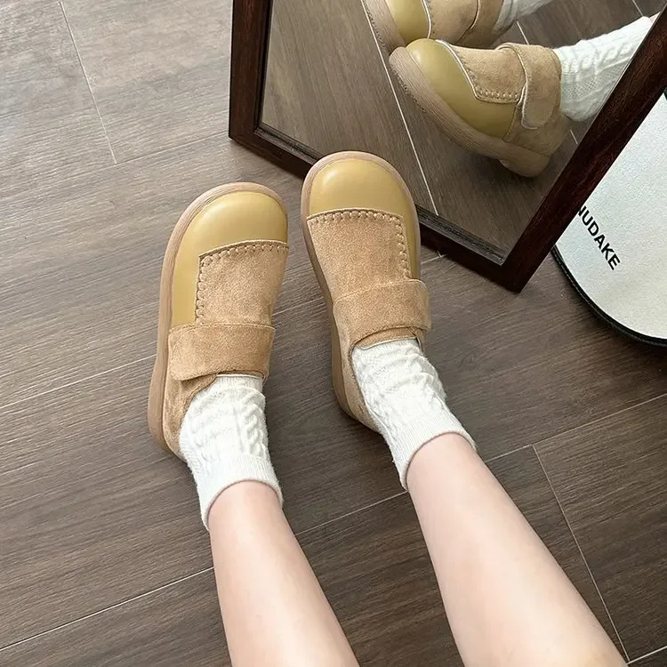 Khaqi Женские туфли на низком квадратном каблуке с круглой головкой осенняя