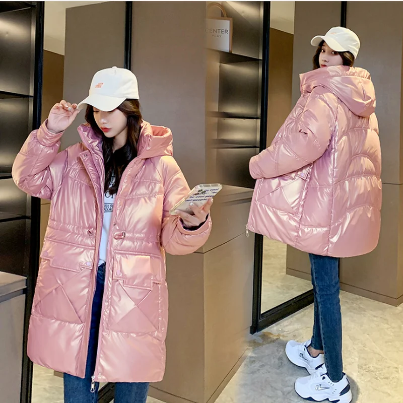2021 Women's Large Bread Coat Stand-up Collar Winter Jacket Ladies Down Cotton Long Coat Shiny Face Coat winter coat women