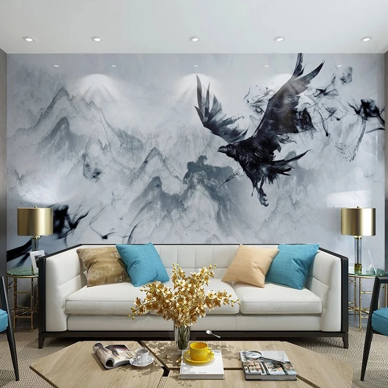 Custom Mural Wallpaper Modern Abstract Art Amoke Landscape Eagle Marble Fresco Living Room TV Sofa Background Wall Home Decor