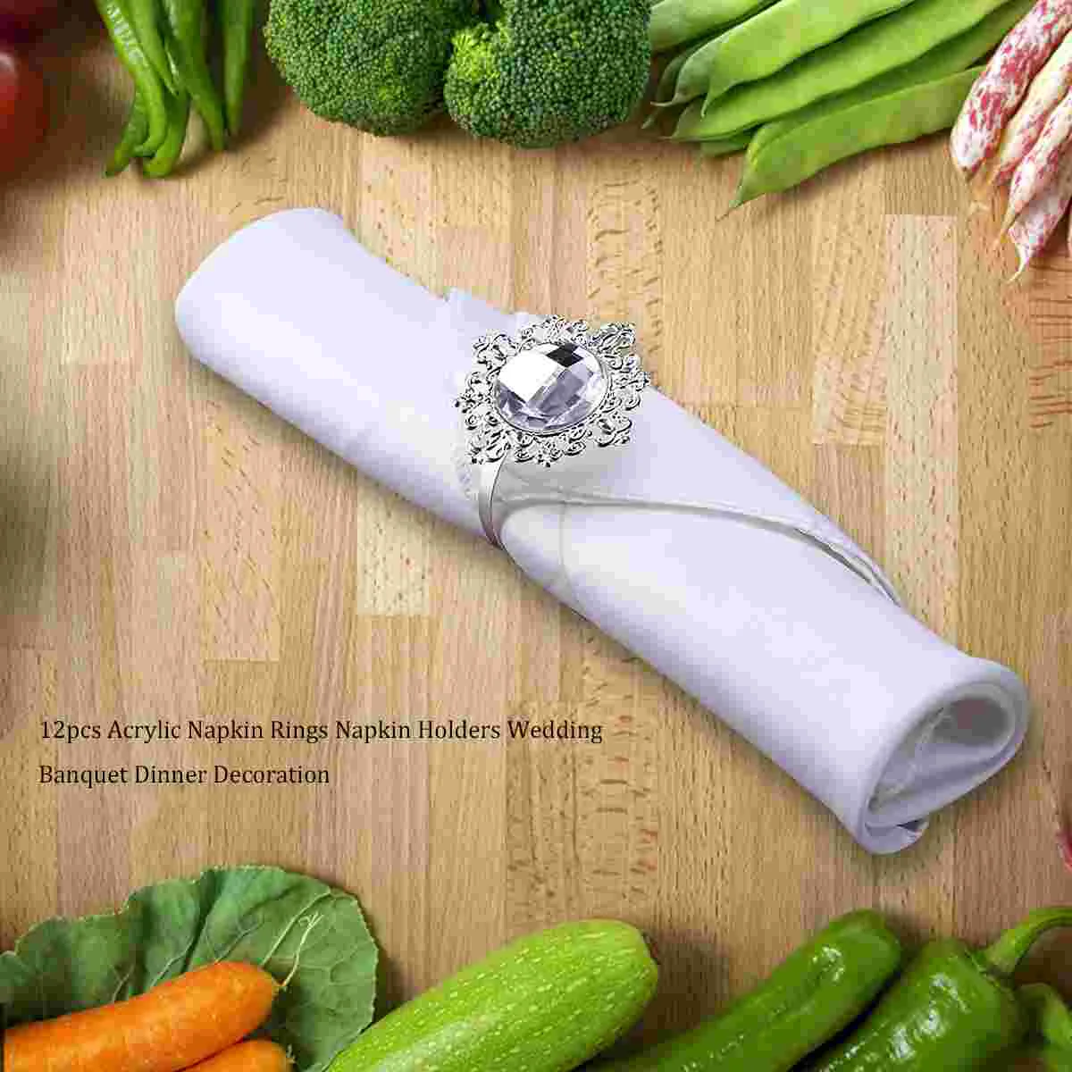 

Napkin Rings Ring Holder Dinner Wedding Set Banquet Napkins Holders Silver Christmas Table Acrylic Serviette Bling Rhinestone