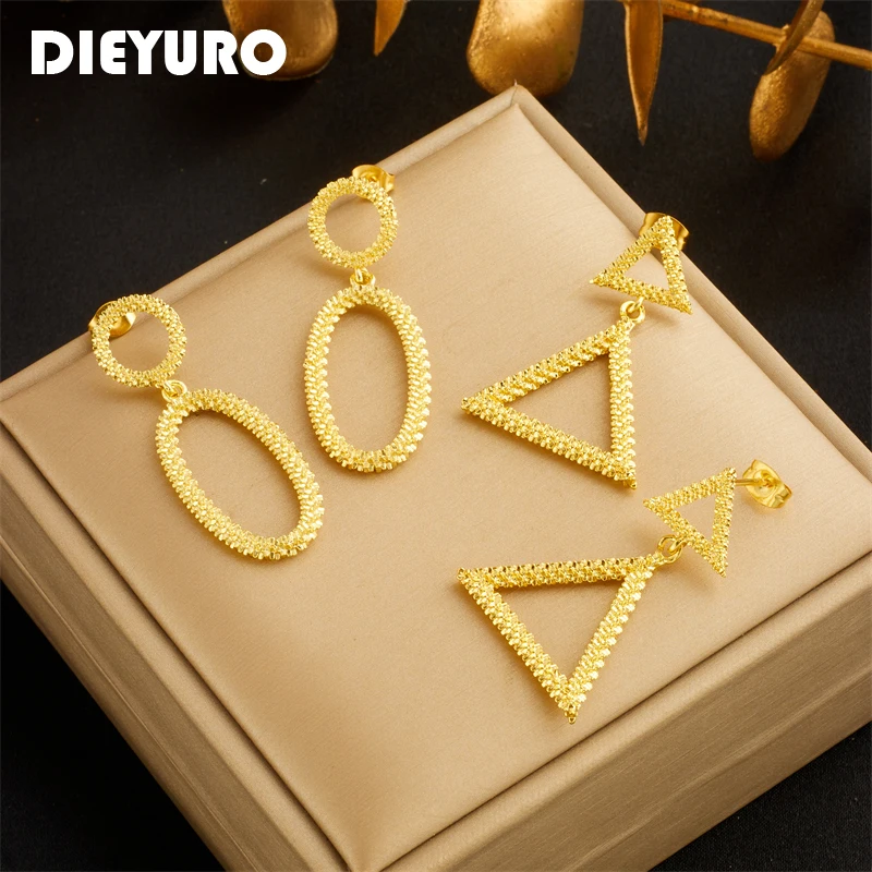 

DIEYURO 316L Stainless Steel Geometric Oval Triangle Pendant Earrings For Women Girl Fashion Ear Drop Jewelry Holiday Gift Party