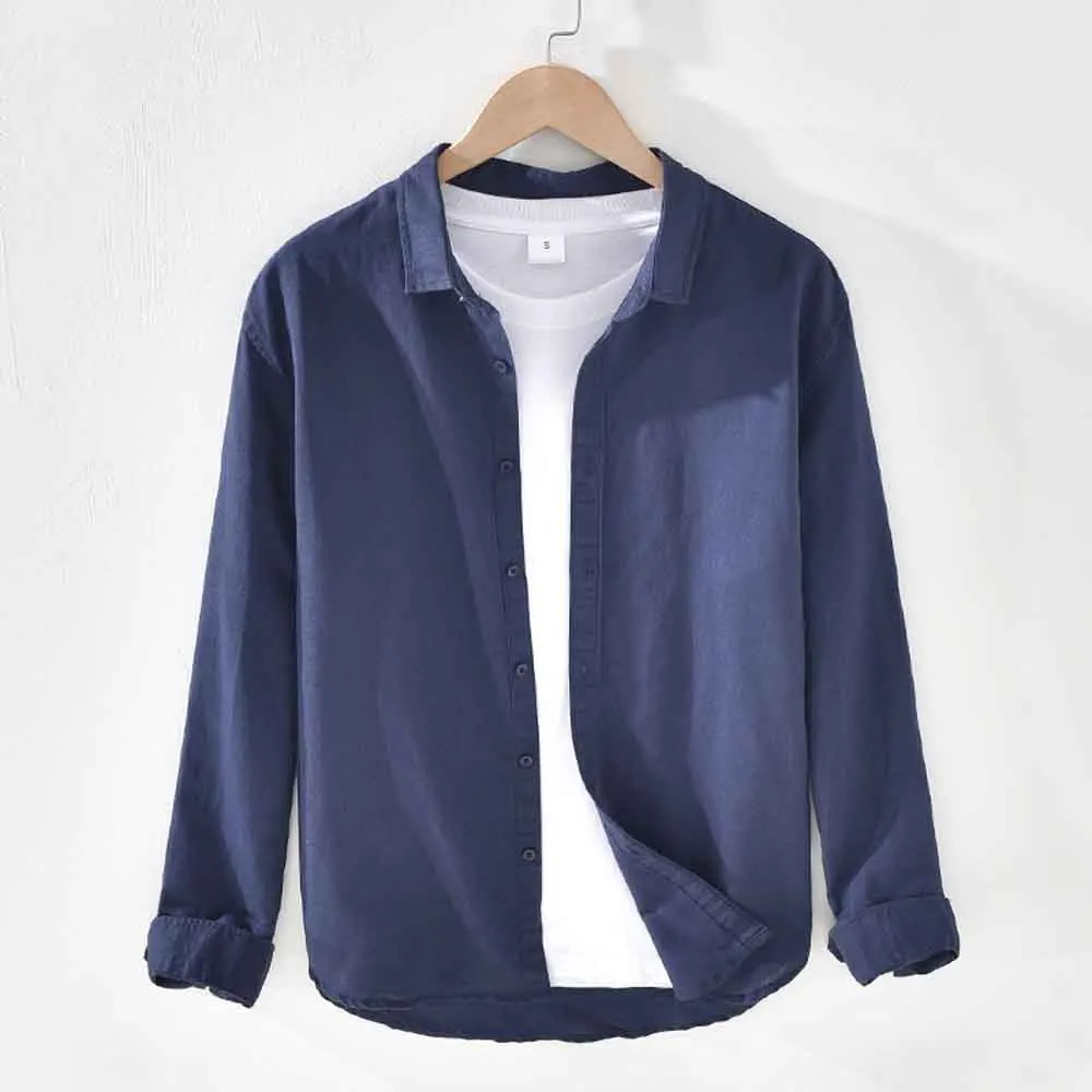 Shirts Men's Shirts Club Casual Blouse Tops Solid Color Shirts Men Cotton Line Shirt Simple Basic Camisa Male