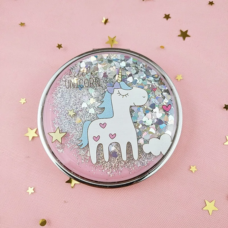 L470 мультяшное двустороннее зеркало для макияжа с единорогом компактное