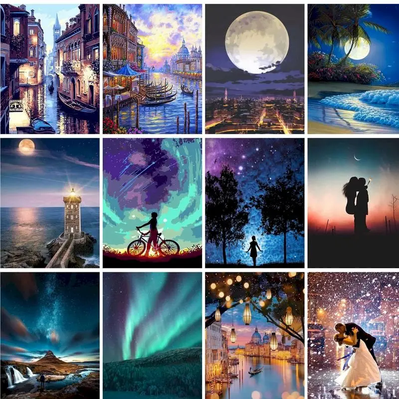 

GATYZTORY Night Scenery Painting By Numbers DIY Kits HandPainted On Canvas With Framed Oil Picture Drawing Coloring By Number