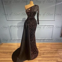 glittery one shoulder mermaid formal evening dresses sweep train sequined long prom gown vestidos elegantes para mujer %d9%81%d8%b3%d8%a7%d8%aa%d9%8a%d9%86 %d8%a7%d9%84