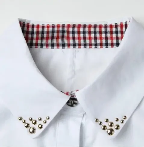 Женская Офисная рубашка в клетку с длинным рукавом и отложным воротником